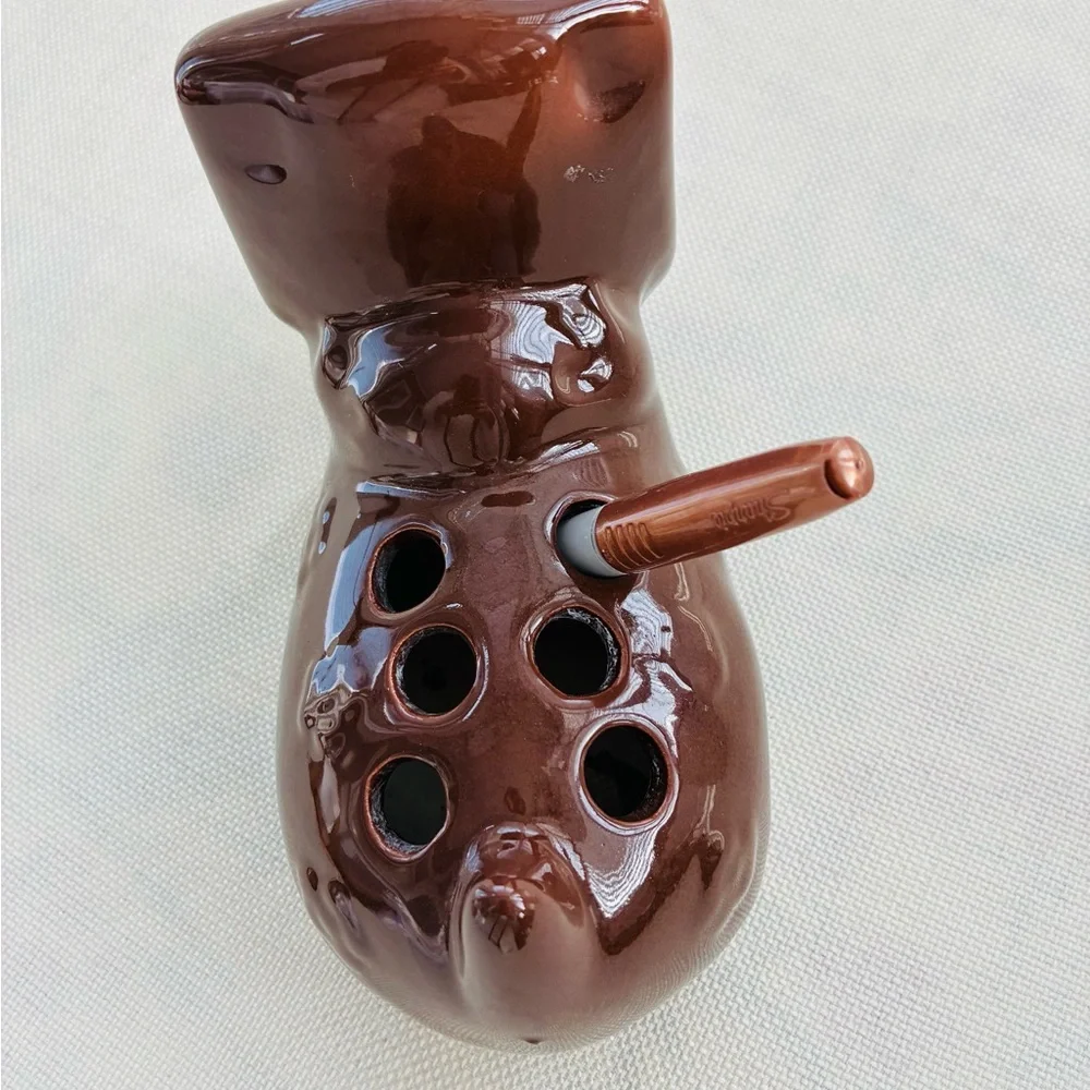 Vintage House Hippo Brown Ceramic 6 Slot Pen Toothbrush Brush Caddy unique